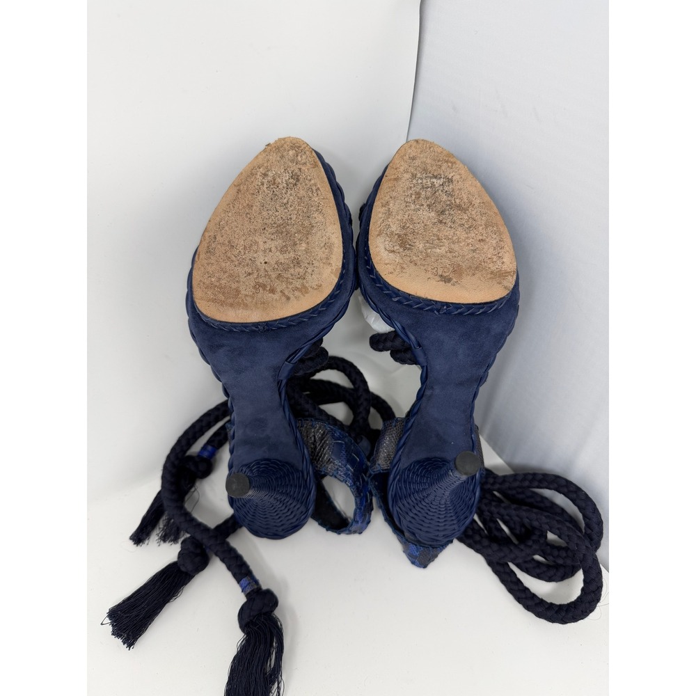 Dior Galliano 2011 Runway Blue Lace Up Platform Sandals Tassel Heels 37.5 - Picture 9 of 10
